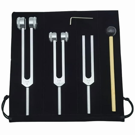 Chakra Healing Tuning Fork Set - (128Hz, 256Hz, 512Hz) Aluminum Alloy Neural Tuner - Suitable for Sound, Instrument, Vibration, Including Accessories And Velvet Bag, Silvery