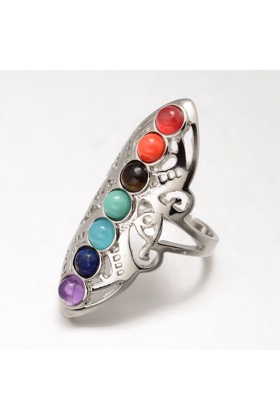 Chakra Jewelry Brass Gemstone Finger Rings Hollow Silver Size