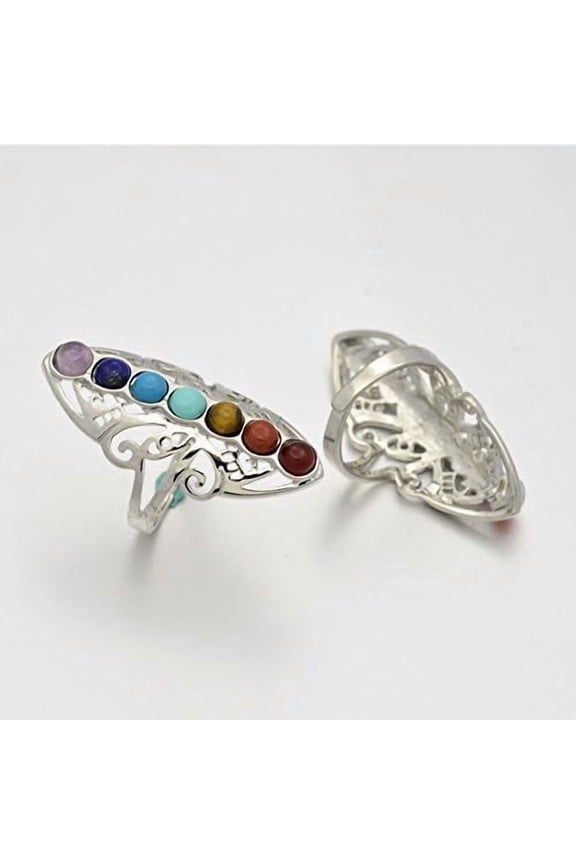 Chakra Jewelry Vintage Filigree Brass Gemstone Wide Band Rings Lead Free & Nickel Free Platinum 19mm