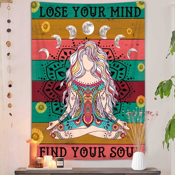 Chakra Meditation Tapestry, Yoga Girl Vertical Spiritual Quotes Tapestry Wall Hanging For Bedroom, Boho Mandala Ying Yang Tapestries Poster Blanket College Dorm Home Decor 40X60Inches