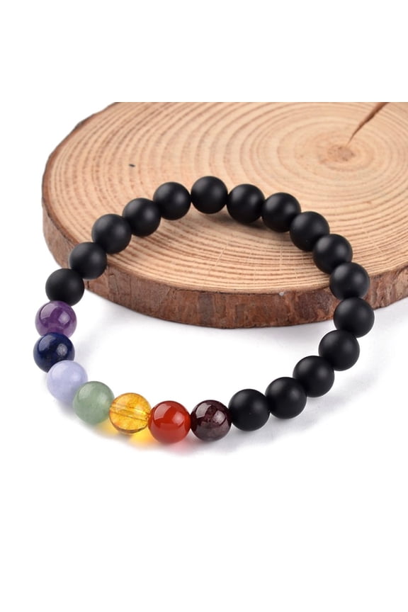 Natural Dyed & Heated Black Agate Beaded Stretch Bracelets with Gemstone Beads 2-1/8 inch(5.5cm)