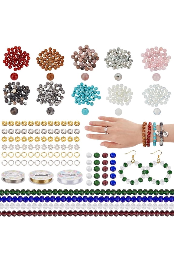 Chakra Natural Stone Beads for Jewelry Making Mixed Gemstone Beads Round Glass Beads Rhinestone/Flower Spacer Beads for DIY Bracelet Necklaces Jewelry Making