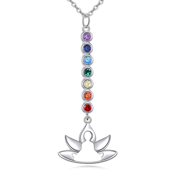 Chakra Necklace Sterling Silver Seven Chakra Pendant Necklace Lotus Spiritual Jewelry Women's Yoga Gift