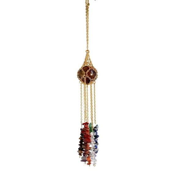 Chakra Pendant Necklace with 7 Natural Crystal Chips Energy Healing Amulet with Gold Chain for Balance & Meditation
