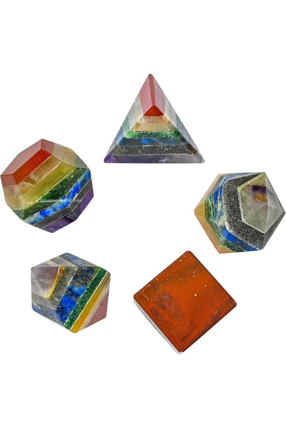 Chakra Platonic Solids Crystals - Set of 5 Sacred Geometry and Healing Stones