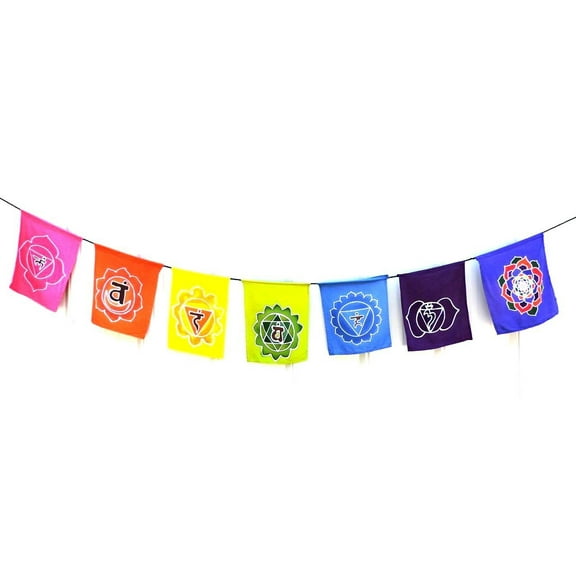 Chakra Prayer Flag 7 Chakra Wall Hanging Banner Tibetan Yoga Meditation Tapestry, Hand Batik - SIZE XLG