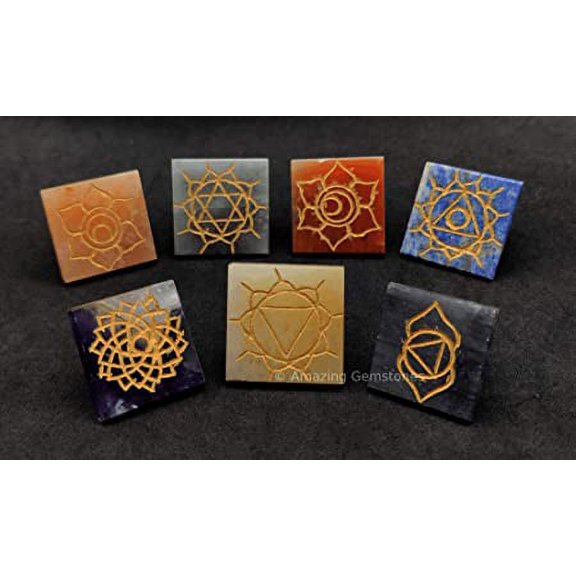 Chakra Pyramid Set for Reiki Healing Crystal with Engraved Reiki Symbols