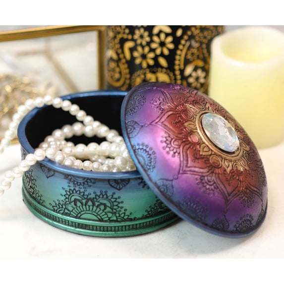 Chakra Rainbow Buddhist Mandala Wheel And Glass Cabochon Decorative Jewelry Box