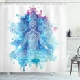 thumbnail image 1 of Chakra Shower Curtain, Damask Stencil Painted Oriental Mandala Design Harmonized Aqua Watercolor, Fabric Bathroom Set with Hooks, 69W X 84L Inches Extra Long, Azure Blue Dried Rose, by Ambesonne, 1 of 3