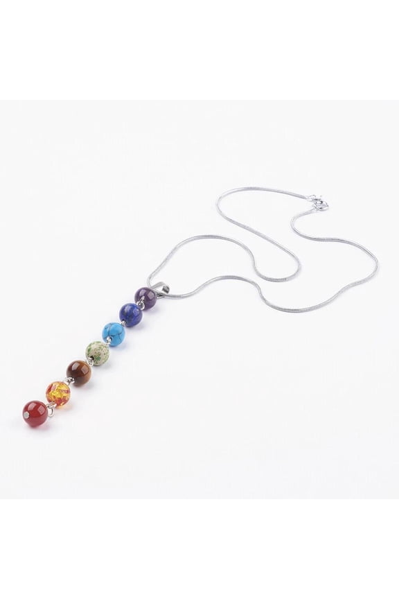 Chakra Stainless Steel Pendant Polished Snake Necklace Stone Spring 16.6 Inch Ring Clasp P113