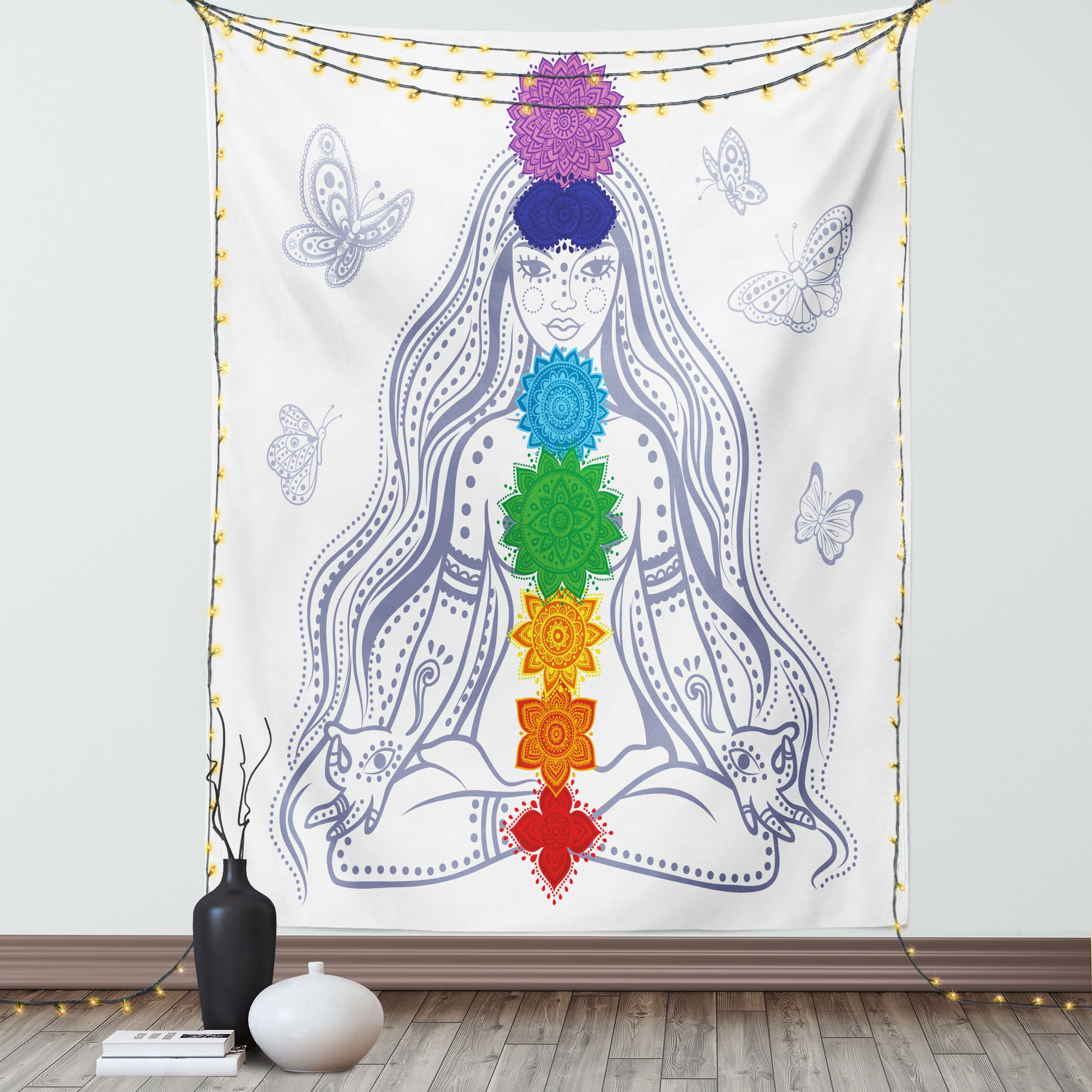 Chakra Tapestry, Spiritual Girl in Lotus with Colorful Chakra