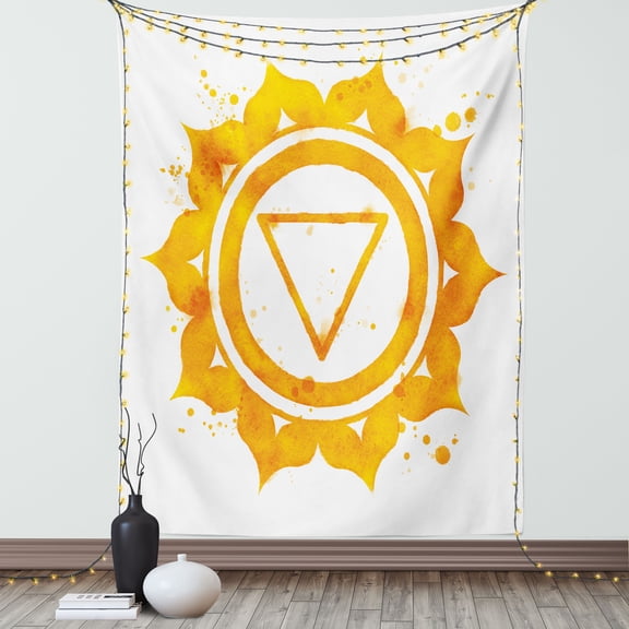 Chakra Tapestry, Traditional Known Chakra Icon with Ragged Brushstrokes Secret of Earth Artistic Print, Wall Hanging for Bedroom Living Room Dorm Decor, 60W X 80L Inches, Orange, by Ambesonne