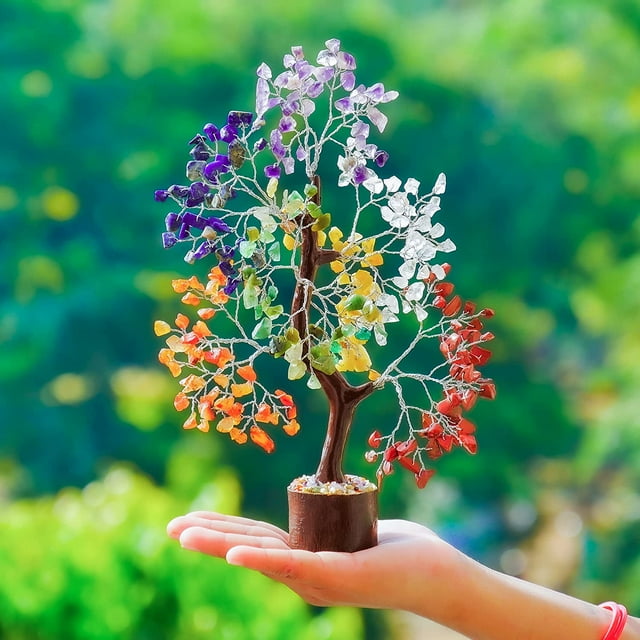 Chakra Tree of Life - Crystal Tree for Positive Energy, Feng Shui Tree, Home Decor - 7 Chakra Tree, Wire Bonsai , Crystal Decor - Spiritual Gift, Meditation Decor Luck Figurine, Wealth Prosperity