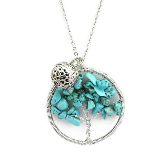 Chakra Tree Turquoise Essential Oil Diffuser Necklace- 24"