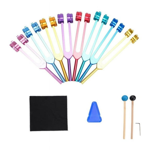 Chakra Tuning Fork Set, 7 Chakra+1 Soul Purpose Weighted Tuning Forks for ,Yoga, Sound Healing Multicolor