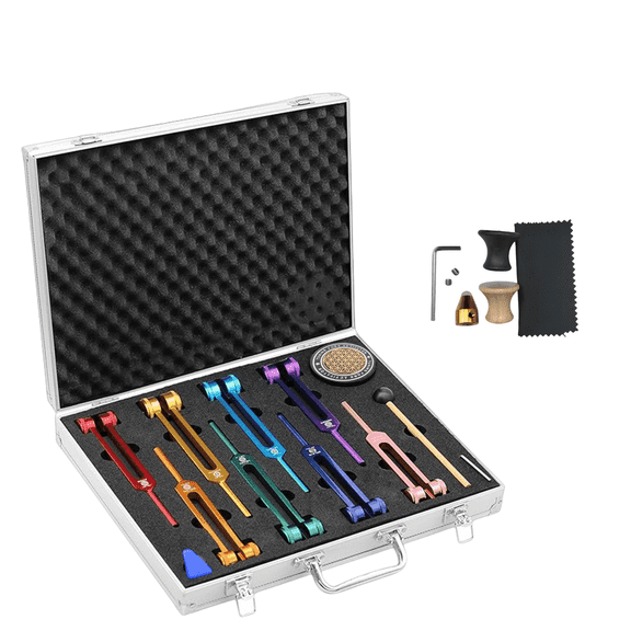 Chakra Tuning Fork Set, Weighted 8 Color Tuning Forks Made of Aluminum Alloy for Sound Therapy, 7 Chakra and 1 Soul Purpose Forks for Healing Meditation, Yoga Practice with Mallet and Box