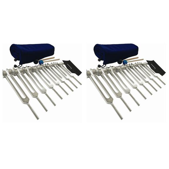 Chakra Tuning Fork Set for Healing, 16 Pieces Silver Chakra Tuning Fork for