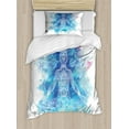 thumbnail image 1 of Chakra Twin Size Duvet Cover Set, Damask Stencil Painted Oriental Mandala Design Harmonized Aqua Watercolor, Decorative 2 Piece Bedding Set with 1 Pillow Sham, Azure Blue Dried Rose, by Ambesonne, 1 of 3