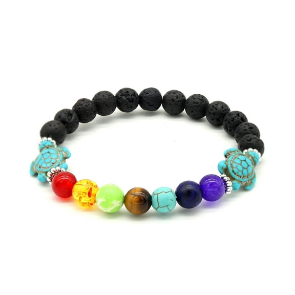 Chakra and Turtle Natural Stone Bead Bracelet