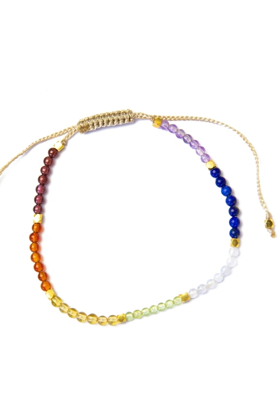 Chakras Beads Natural Stone Braided Rope Healing Balances Bangles with 2mm Beads Handchain for Women
