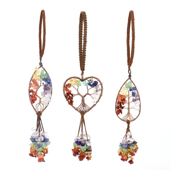 Chakras Stones Crystals Tree of Life Wall Hanger Tumbled Gemstones Meditation Hanging Ornament Window Ornament Wedding Souvenir Home Decor