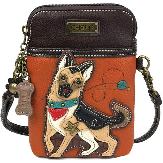 Chala Handbags German Shepherd Cellphone Crossbody Handbag - Convertible Strap German Shepherd Mom