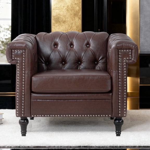 Chalantevo 39" Chesterfield 1-Seater PU Leather Sofa with Rolled Arms and Nailhead Trim