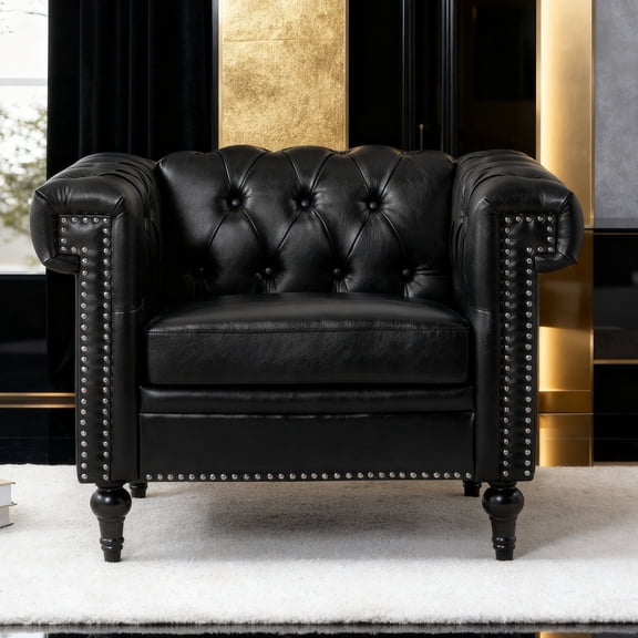 Chalantevo 39" Chesterfield 1-Seater PU Leather Sofa with Rolled Arms and Nailhead Trim