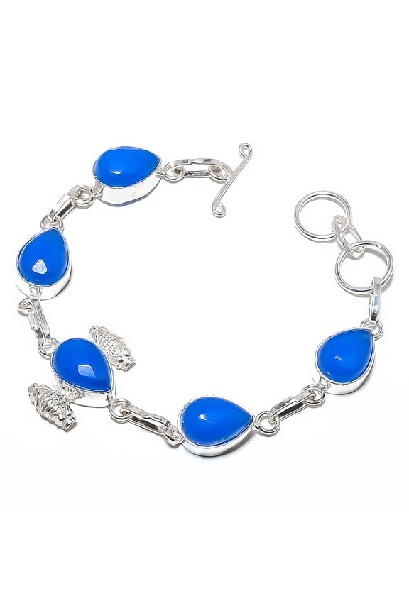 Chalcedony 925 Silver Plated Ethnic Bracelet 7.99" T11, Valentine's Day Gift, Birthday Gift, Beautiful Jewelry For Woman & Girls