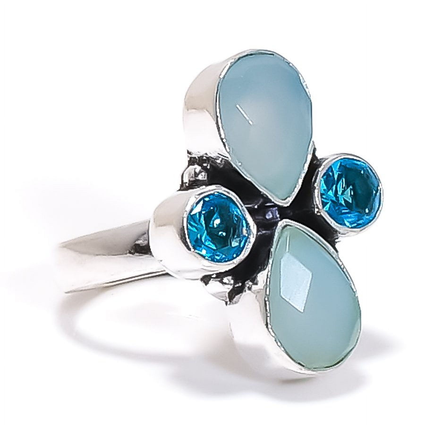 Chalcedony, Blue Topaz Gemstone 925 Sterling Silver Jewelry Ring Size 7 ...