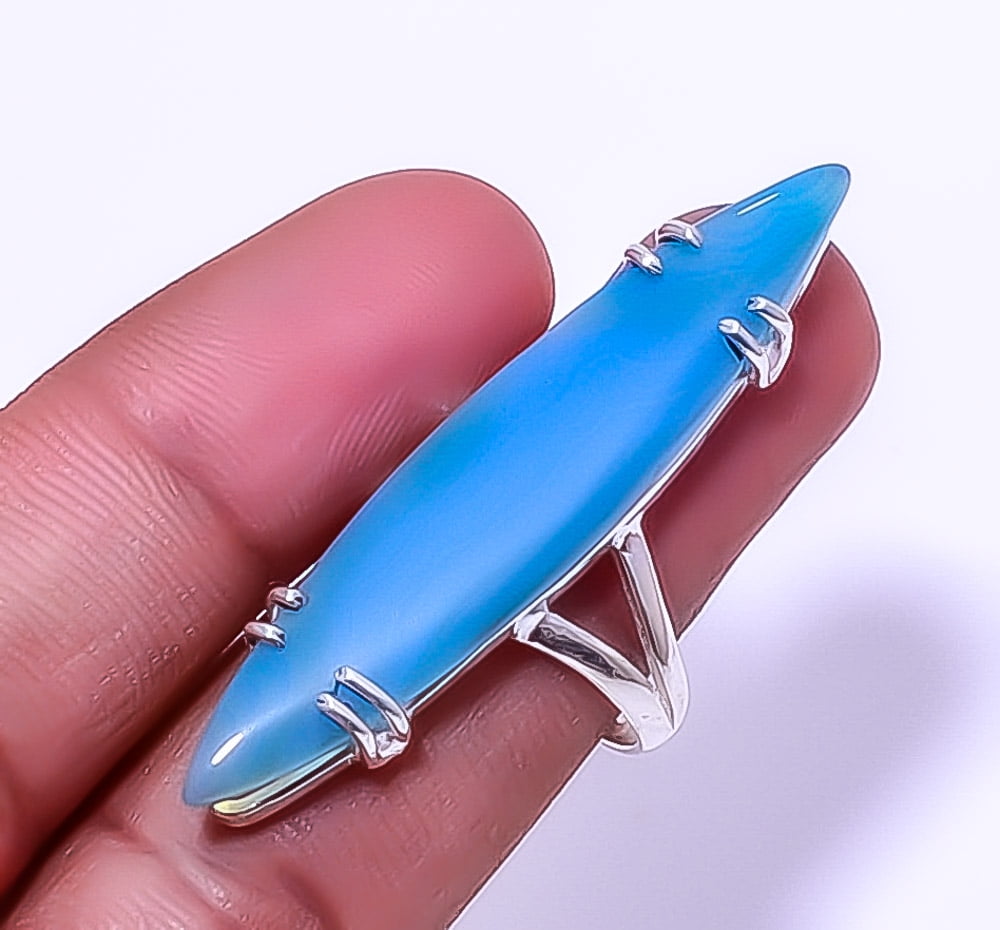 ZAM GEMS Chalcedony - Brazil 925 Sterling Silver Solitaire Ring 9.5 R7919-410, Gemstone Jewelry, Birthday Gift, Christmas Gift