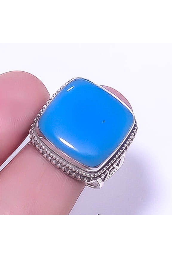 Chalcedony - Brazil Gemstone 925 Sterling Silver Vintage Ring s.9 R7710-17 A346, Beautiful Jewelry For Woman, New Year Sale, Valentin's Day Gift