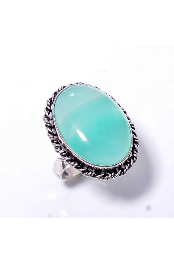 Chalcedony - Brazil Gemstone 925 Sterling Silver Handmade Ring S.10 R71
