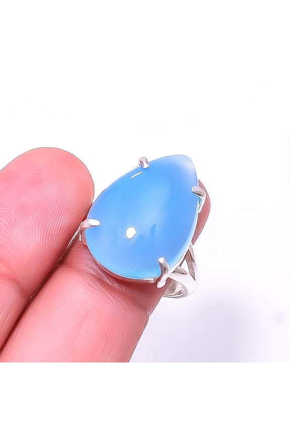 Chalcedony - Brazil Solitaire Gemstone Handmade 925 Sterling Silver Ring S.9 R53