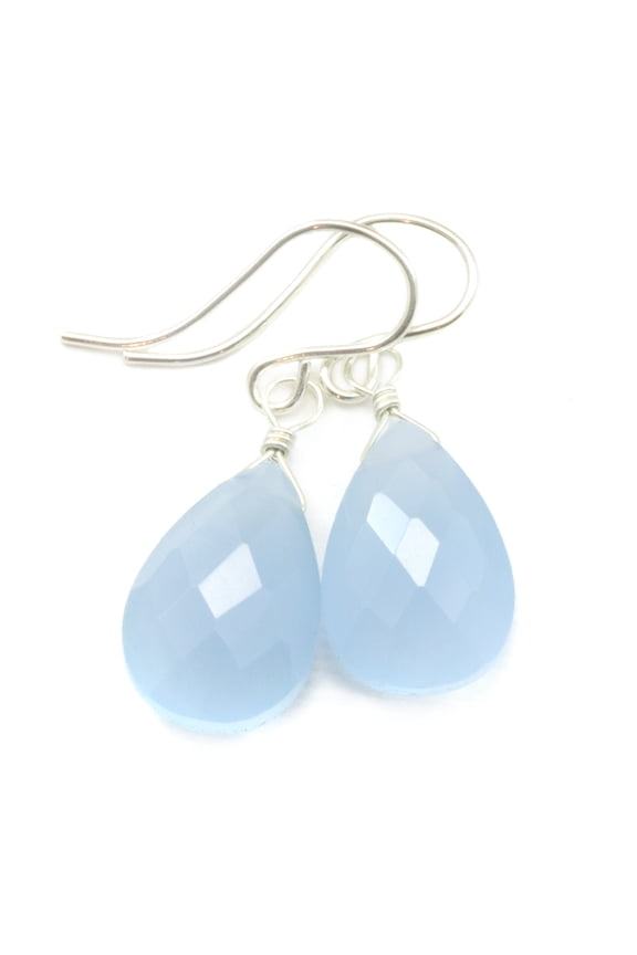 Chalcedony Earrings Grey Blue Faceted Pear Shaped Teardrop Sterling Silver Dangles Spyglass Designs