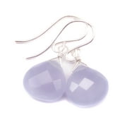 Chalcedony Earrings Periwinkle Lavender Faceted Cut Heart Shape Teardrop Sterling Silver Spyglass Designs