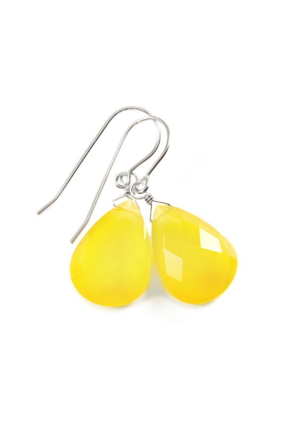 Chalcedony Earrings Yellow Faceted Pear Shaped Teardrop Sterling Silver Dangles Spyglass Designs