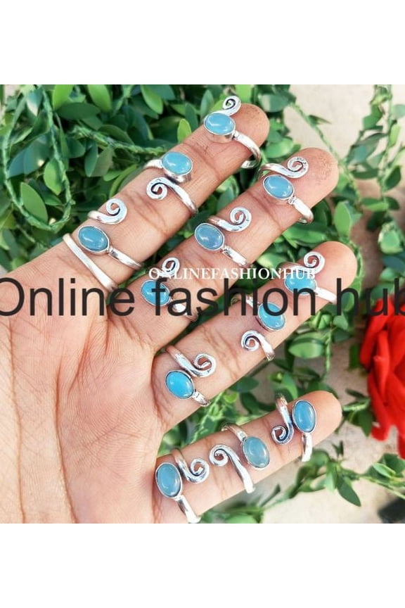 Chalcedony Gemstone 925 Sterling Silver Plated Handmade 5pcs Ring