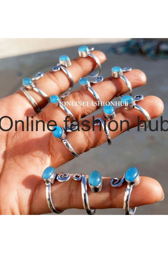 Chalcedony Gemstone 925 Sterling Silver Plated Handmade 75pcs Ring