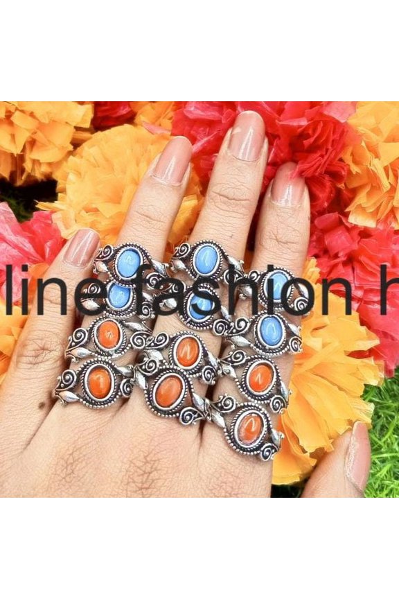 Chalcedony & Mix Gemstone 925 Sterling Silver Plated Handmade 75pcs Ring