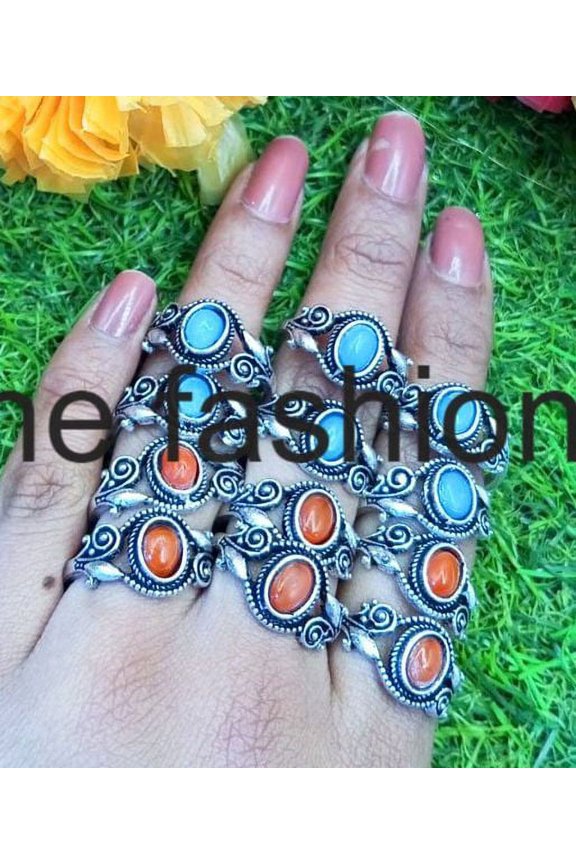 Chalcedony & Mix Gemstone 925 Sterling Silver Plated Handmade 75pcs Ring