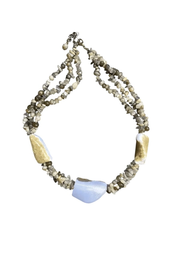 Chalcedony Mixed Stone Chip Necklace, Three Strand Necklace