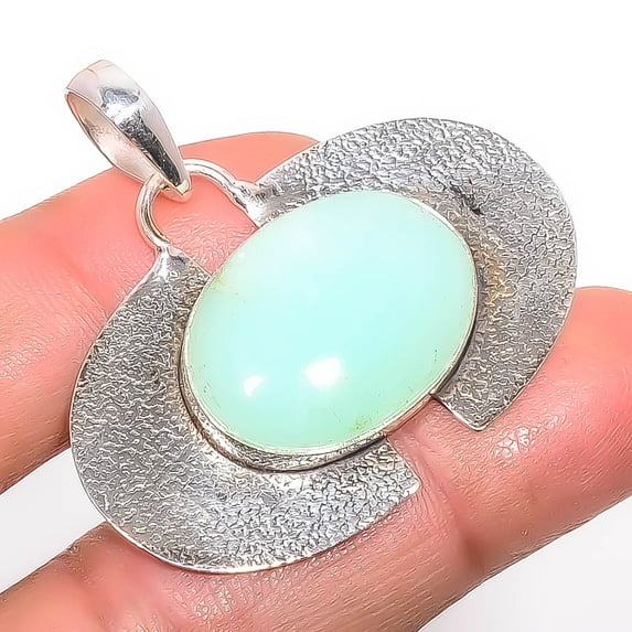 Chalcedony Sand Paper Textured 925 Sterling Silver Pendant 1.64" T53, Christmas Gift, Gemstone Silver Jewelry, Chalcedony Pendant, New Year Sale