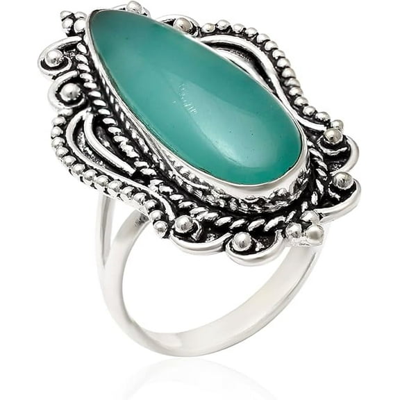 Chalcedony Stone Ring 925 Sterling Silver Statement Ring For Women Handmade Gemstone Christmas Jewellery Gift For Her