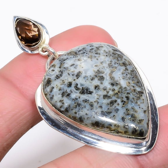 Chalco Pyrite & Smokey Quartz 925 Sterling Silver Pendant 2.09" T71, Chalcopyrite Pendant, Christmas Gift, New Year Sale, Gemstone Silver Jewelry