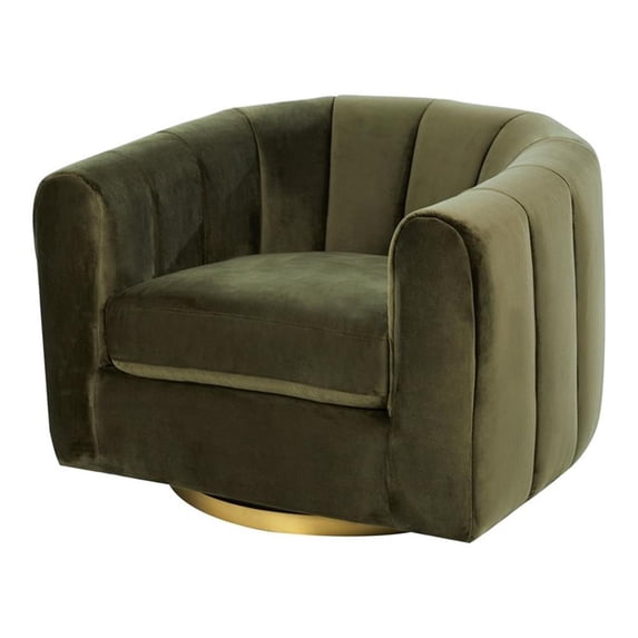 Chaldon Modern Living Room Round Back Velvet Swivel Chair in Green