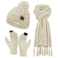 thumbnail image 1 of KOITHOT 3 Pieces Women Winter Beanie Hat Gloves Scarf Set, Soft Warm Thick Touch Screen Knitted Beige, 1 of 6