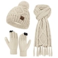 thumbnail image 1 of KOITHOT 3 Pieces Women Winter Beanie Hat Gloves Scarf Set, Soft Warm Thick Touch Screen Knitted Beige, 1 of 6