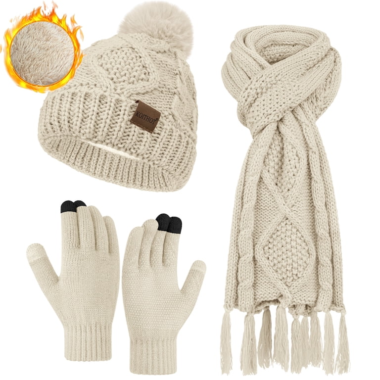 KOITHOT 3 Pieces Women Winter Hat Gloves Scarf Set, Soft  display picture 1