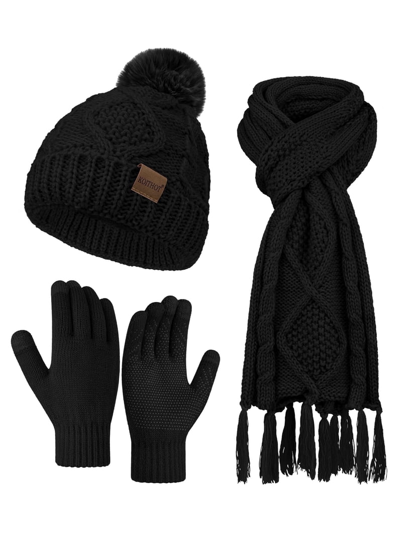 KOITHOT 3 Pieces Women Winter Hat Gloves Scarf Set, Soft  display picture 1